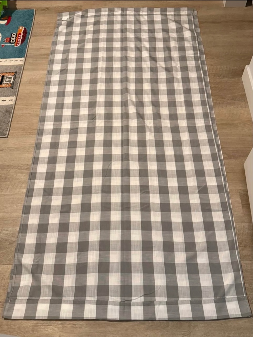 Gray and white gingham curtain panels
